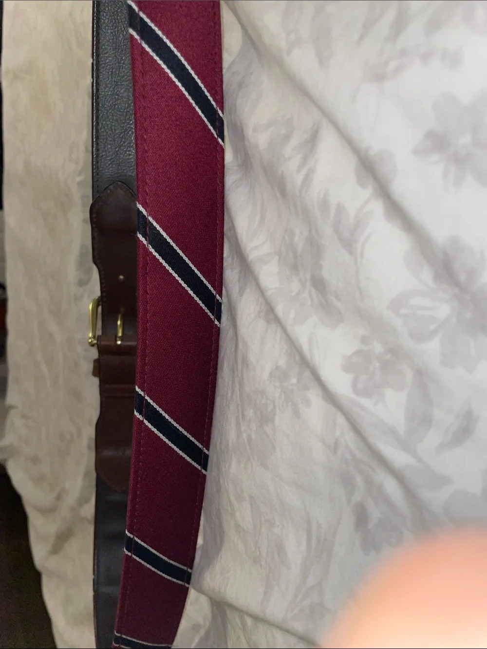 FH Wadsworth leather and fabric belt maroon and navy striped genuine leather nyc